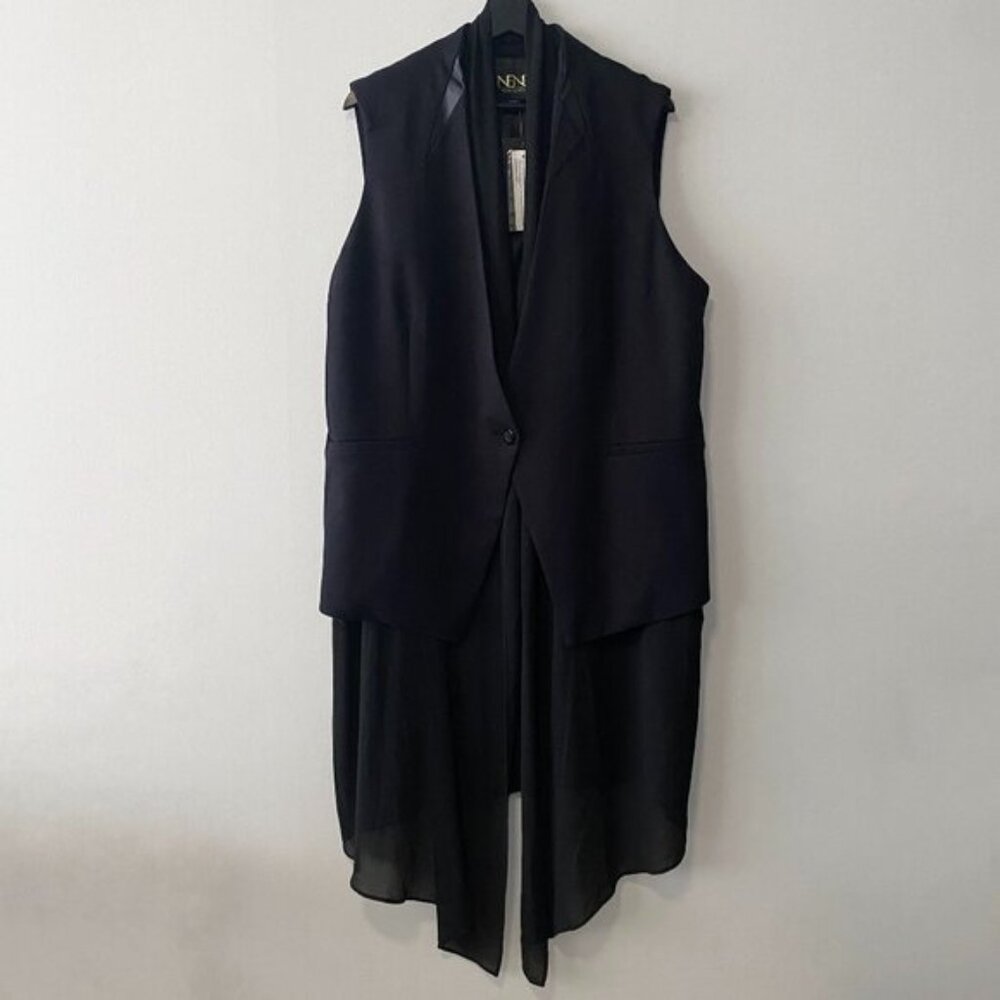 Nene Leakes Black Button Clure Vest With Long Sheer Fabric